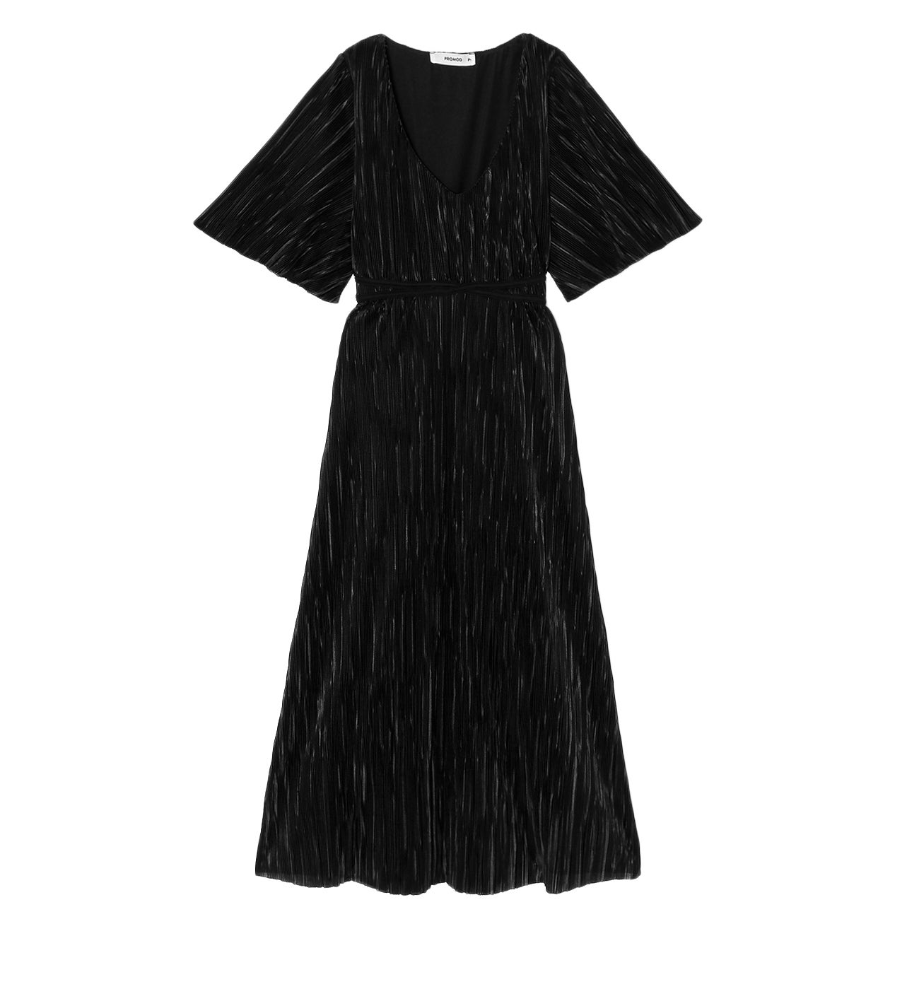 Long plissé pleat dress - Black