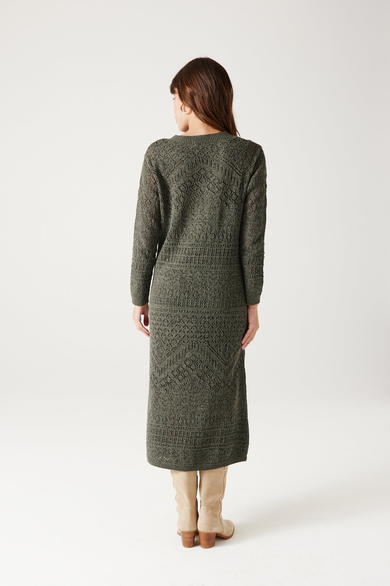 Midi openwork dress - Khaki