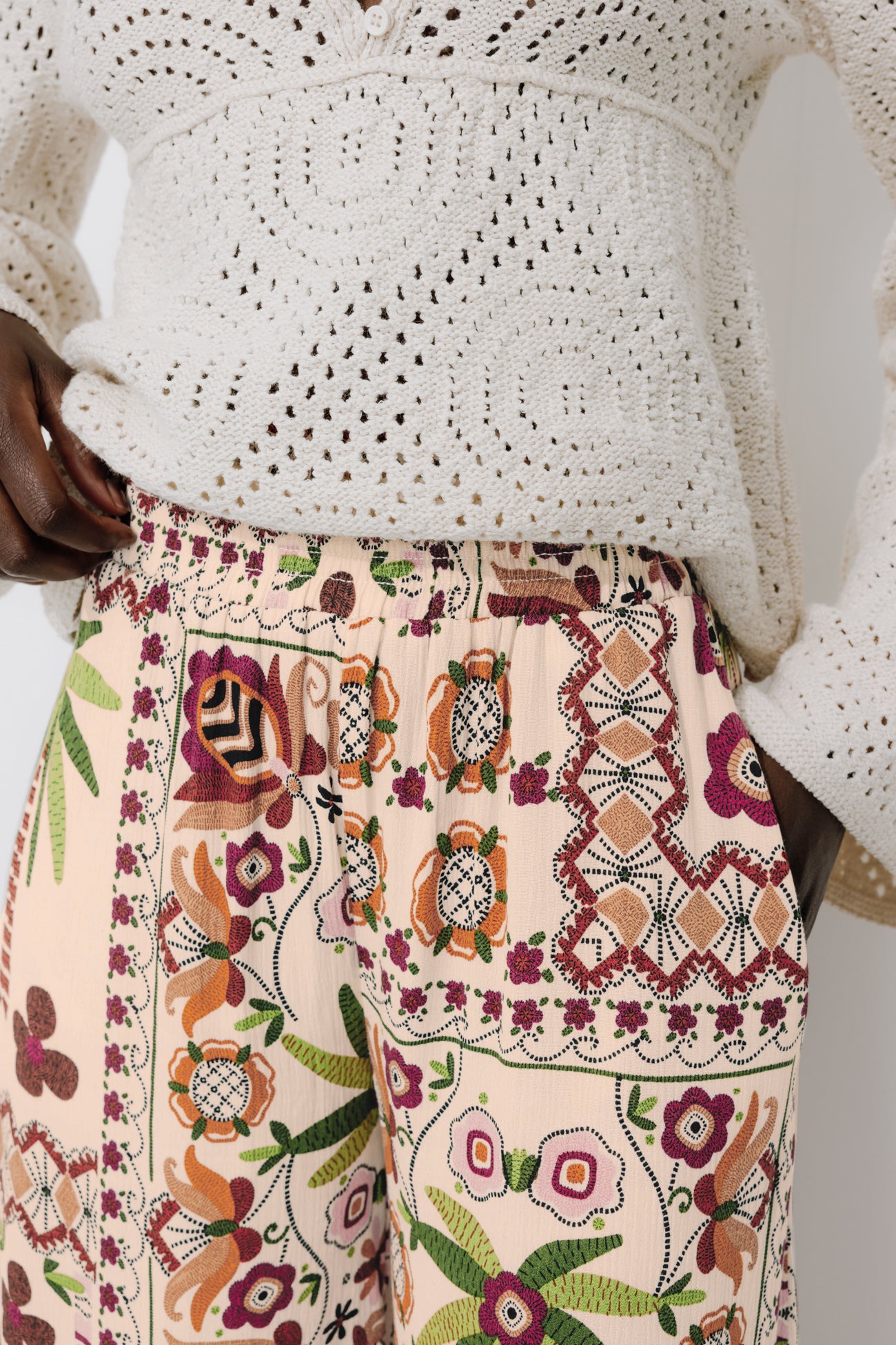 Wideleg patterned trousers - Pink print