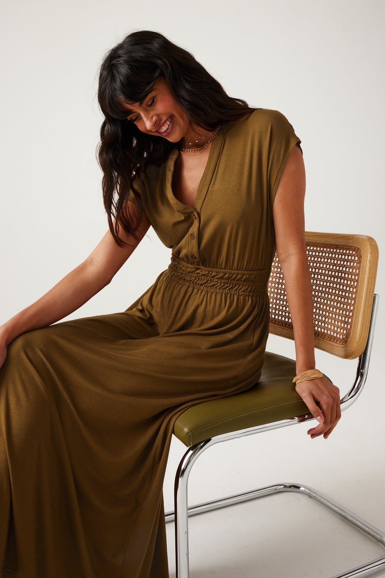 Mid-length jersey dress - Cognac