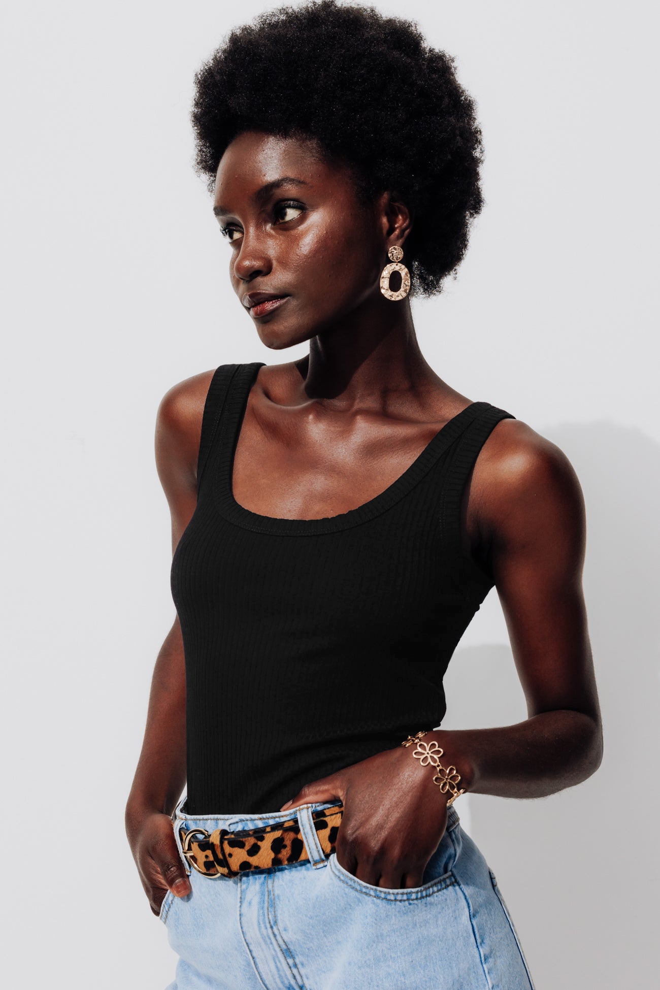 Plain ribbed sleeveless top - Black