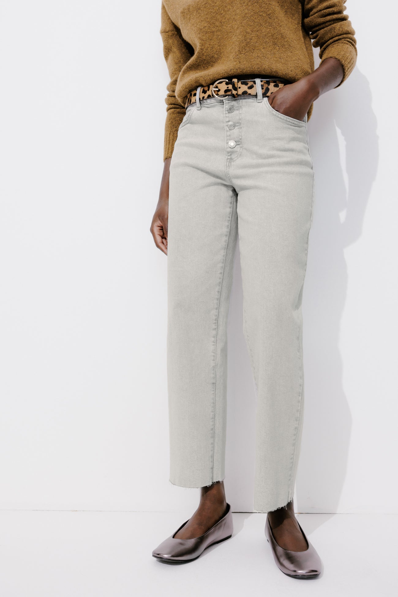 Jeans with button fly - Grey denim