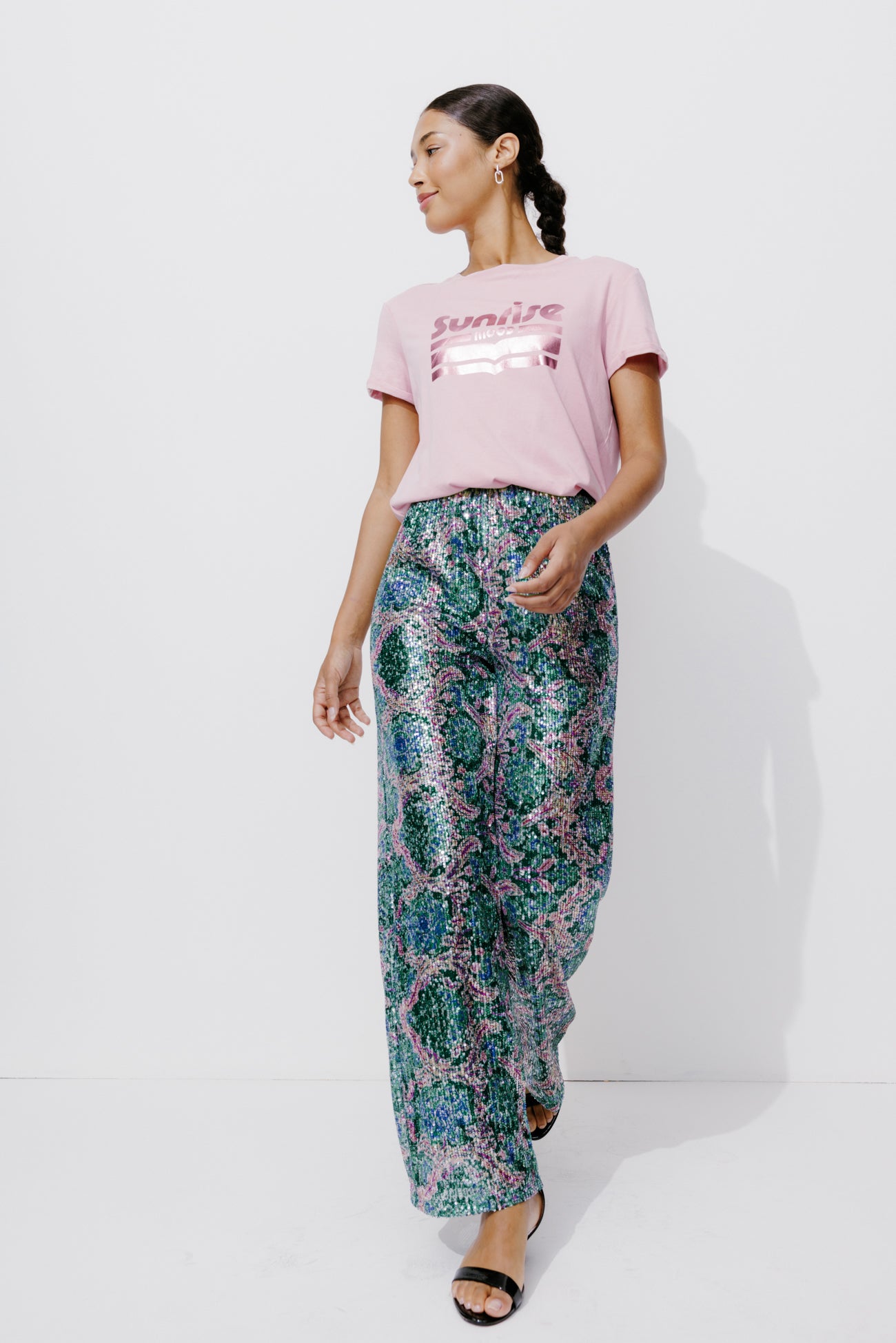 Glitzy wideleg trousers - Multicolour print