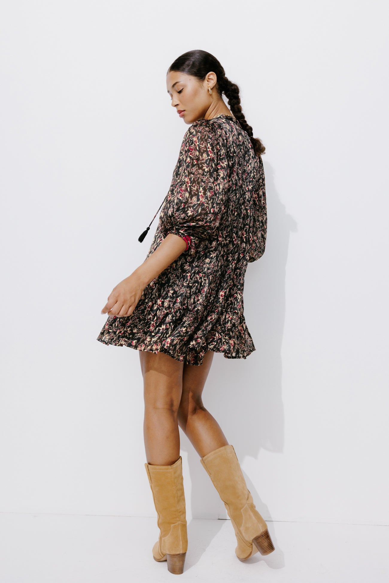 Short patterned voile dress - Multicolour print