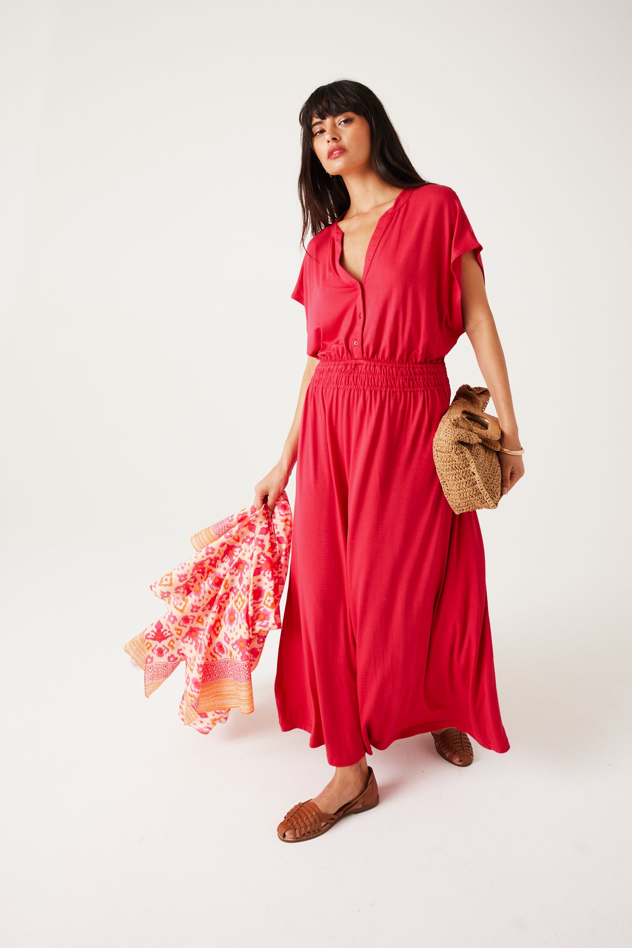 Mid-length jersey dress - Cognac