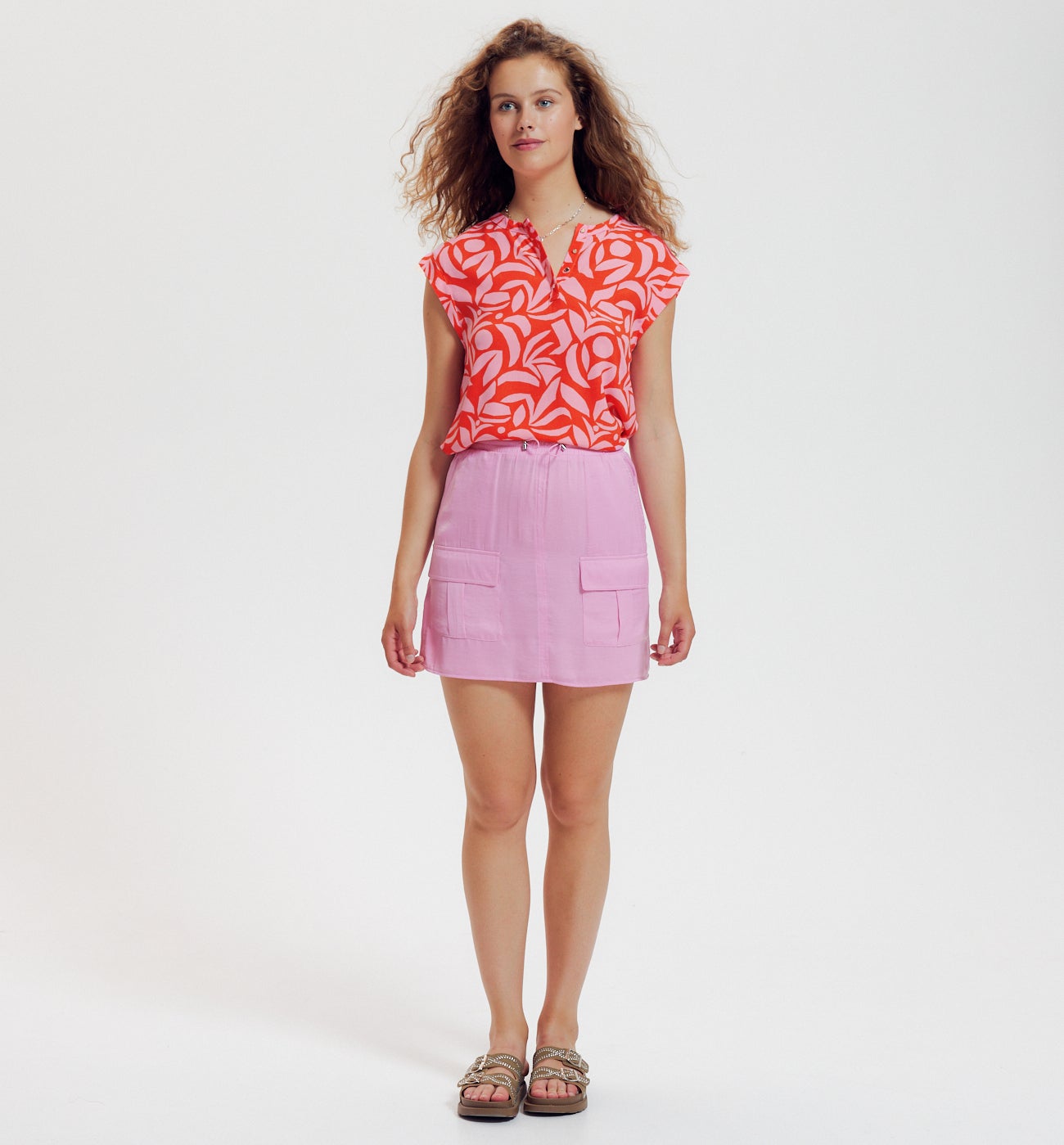 Short-sleeved blouse - Green print