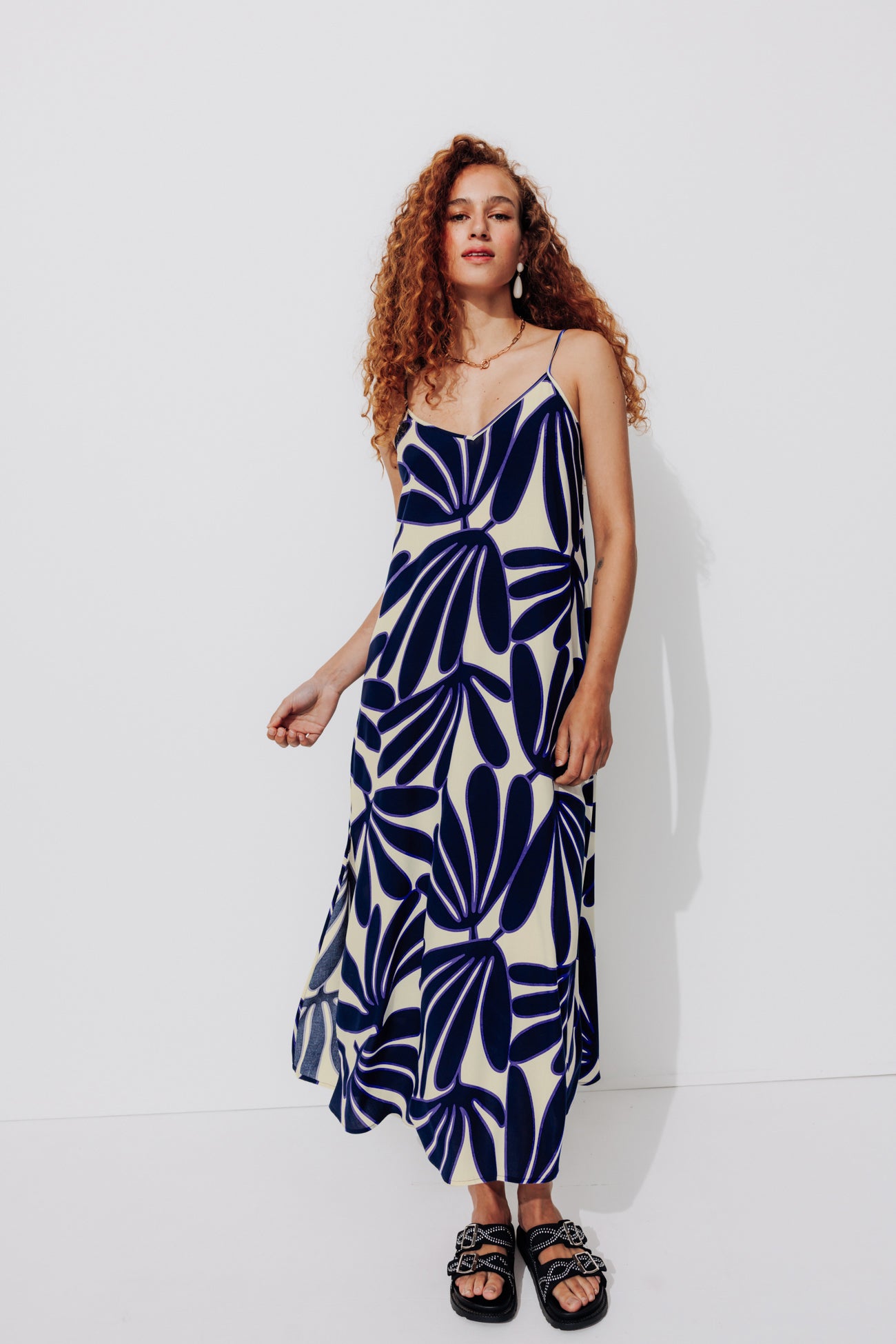 Long strappy dress - Pink print