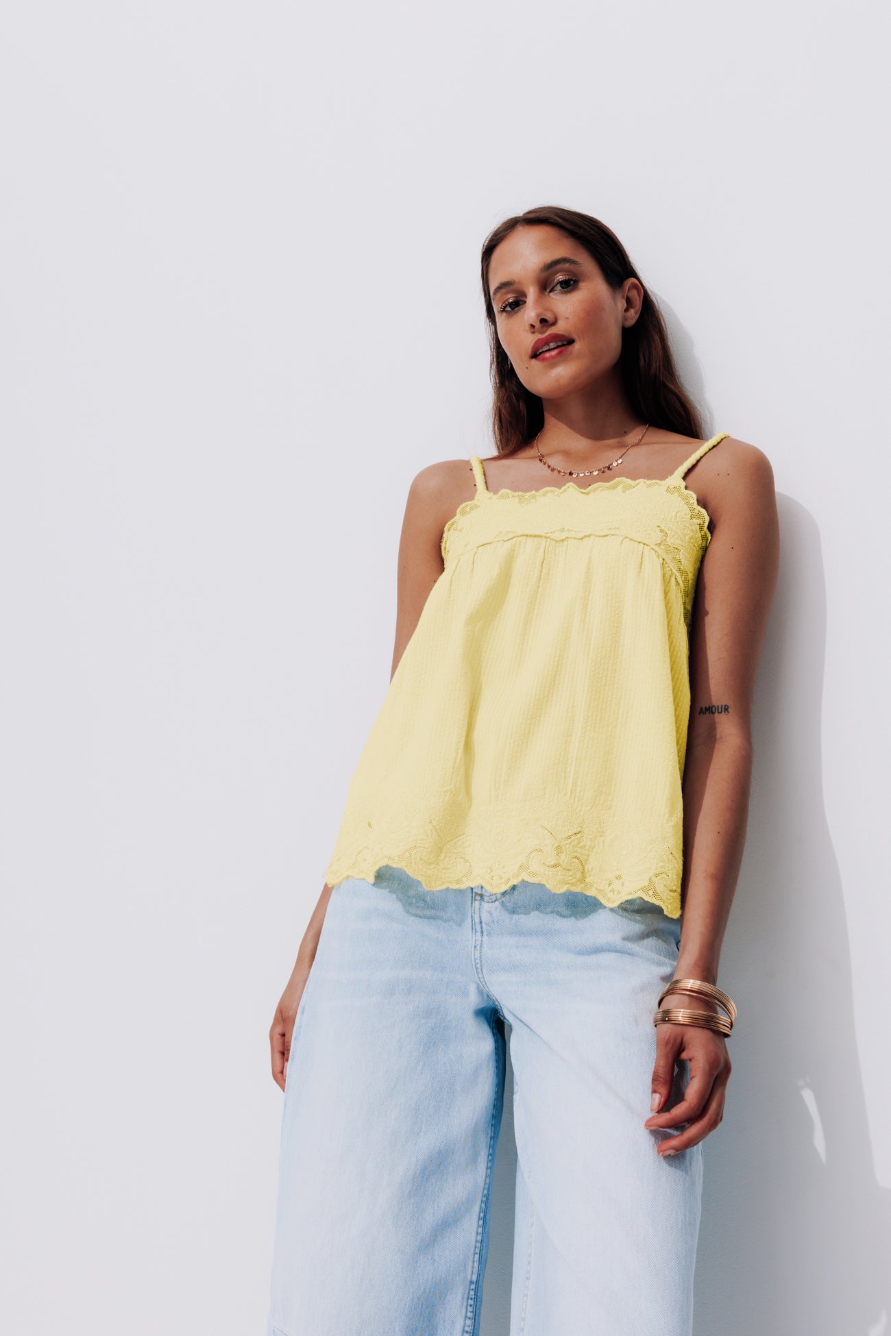 Embroidered top - Light yellow