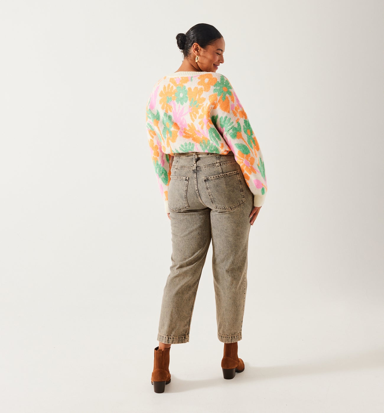 High-waist overdyed jeans - Light denim