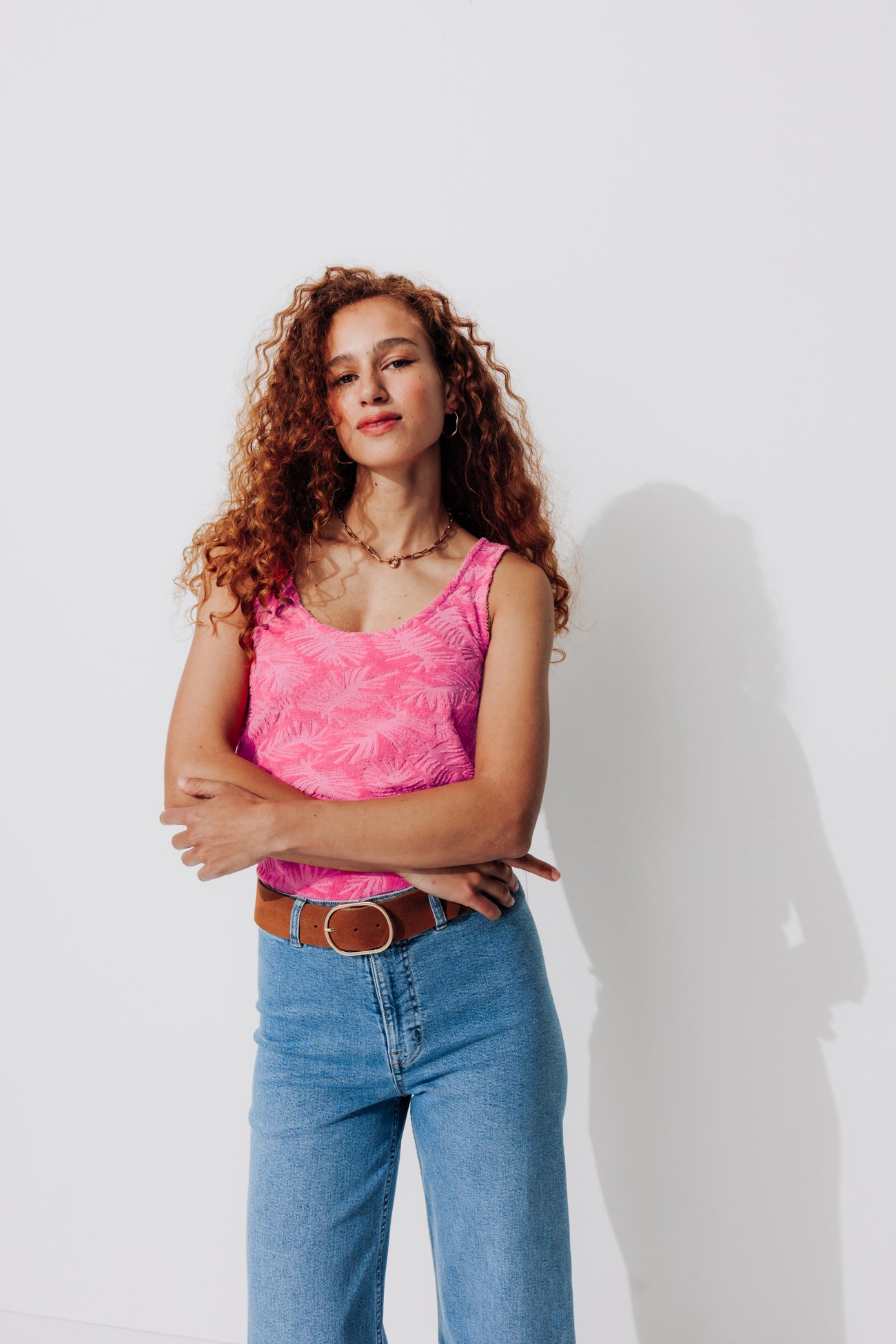 Towelling strappy top - Neon pink