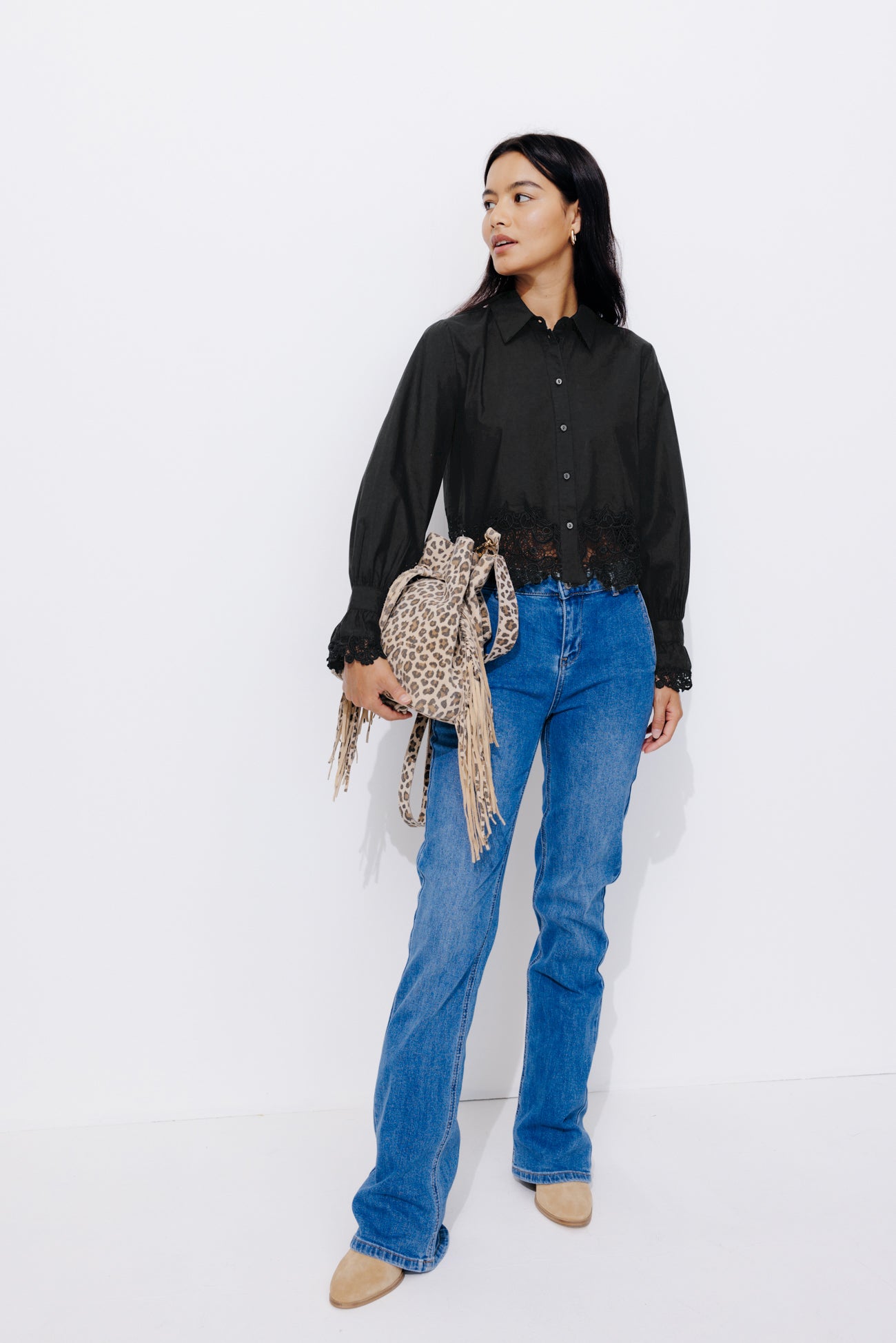 Lace-detail shirt - Black