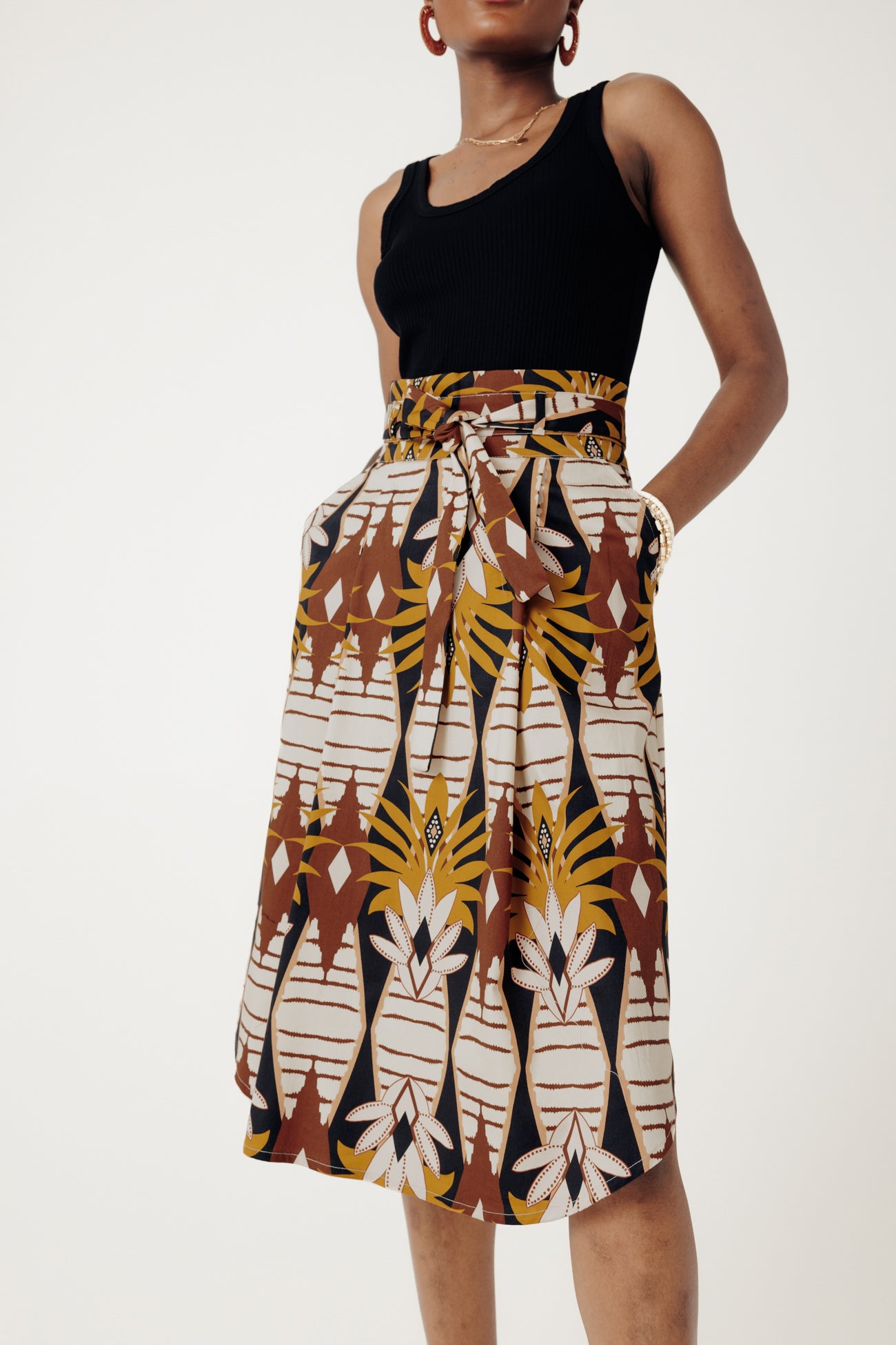 Midi paperbag skirt - Ecru print