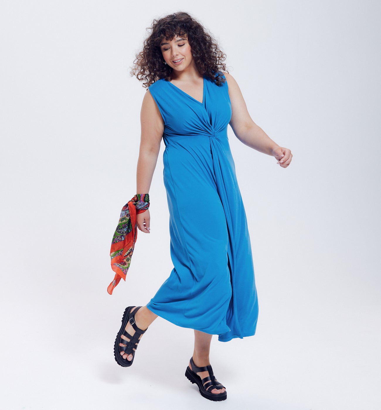 Long plain jersey dress - Cobalt