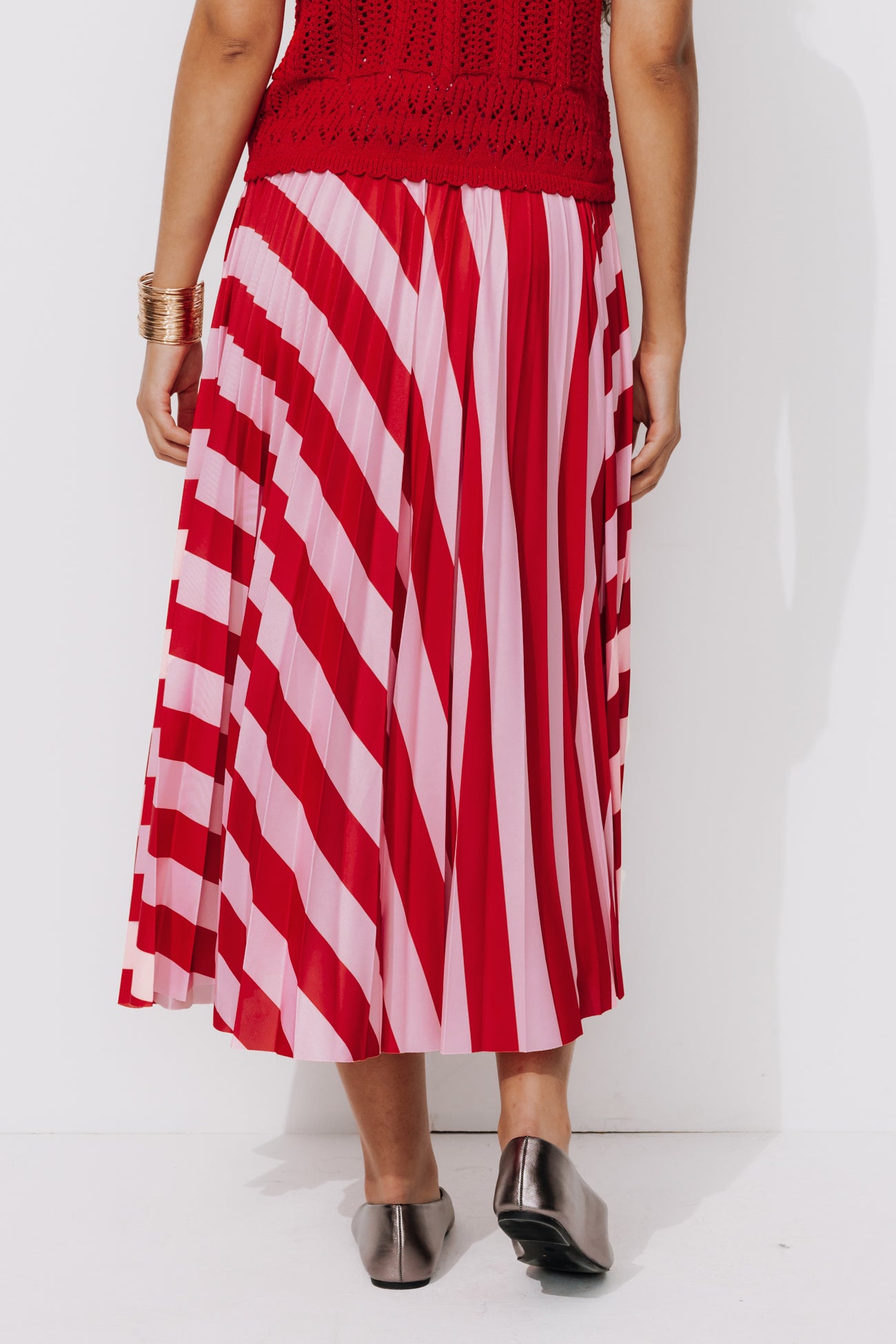 Pleated patterned skirt - Multicolour stripes