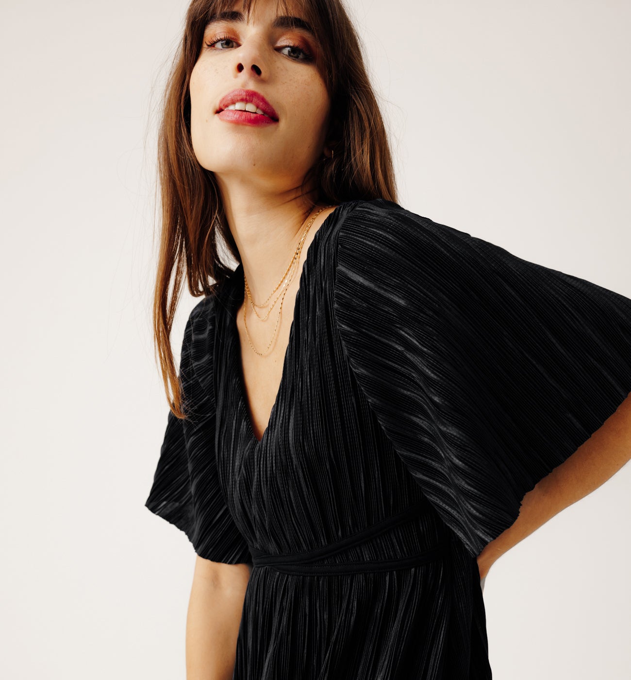 Long plissé pleat dress - Black
