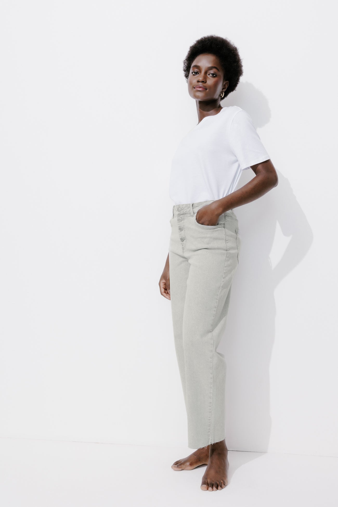 Jeans with button fly - Grey denim