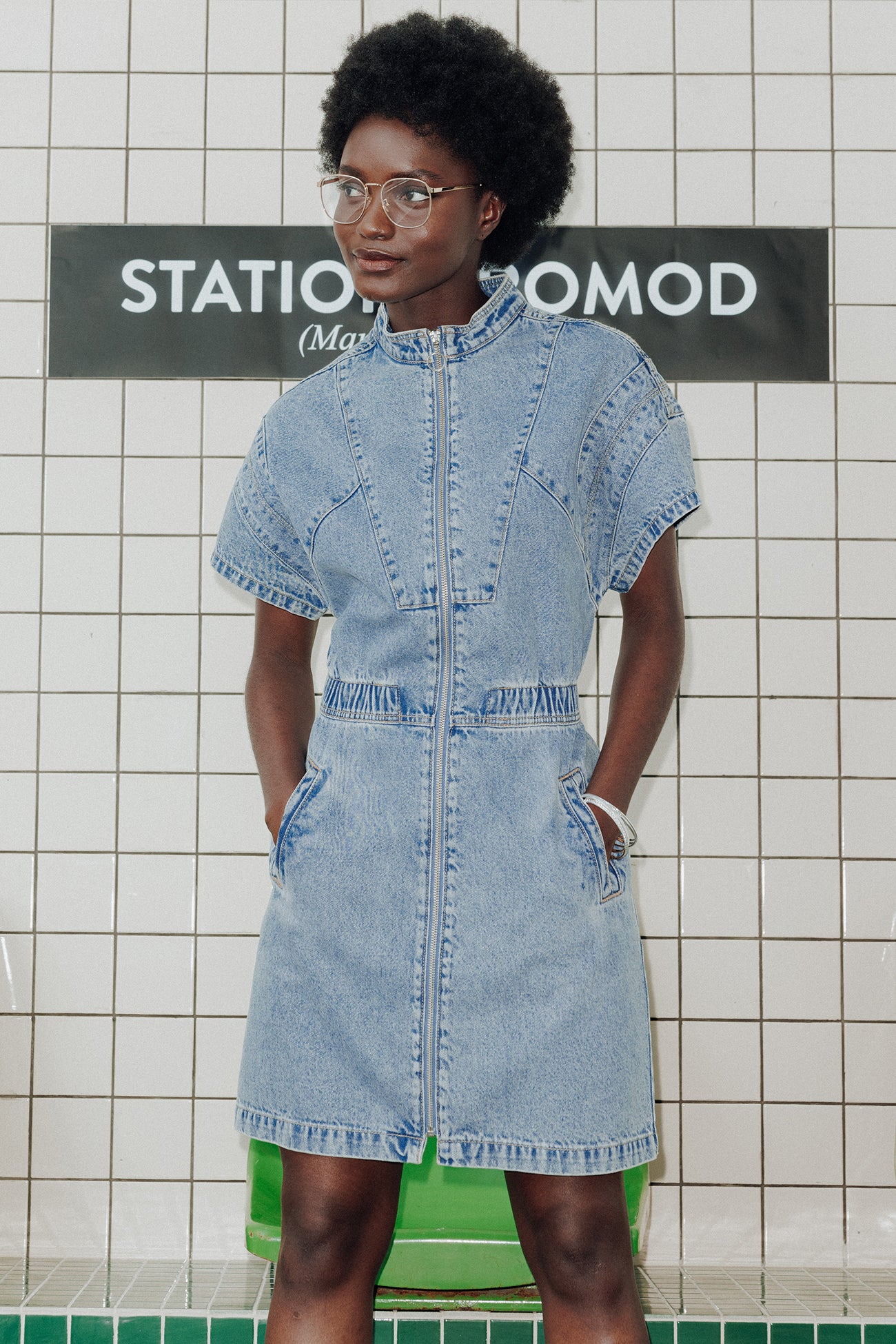 Short denim dress - Medium denim