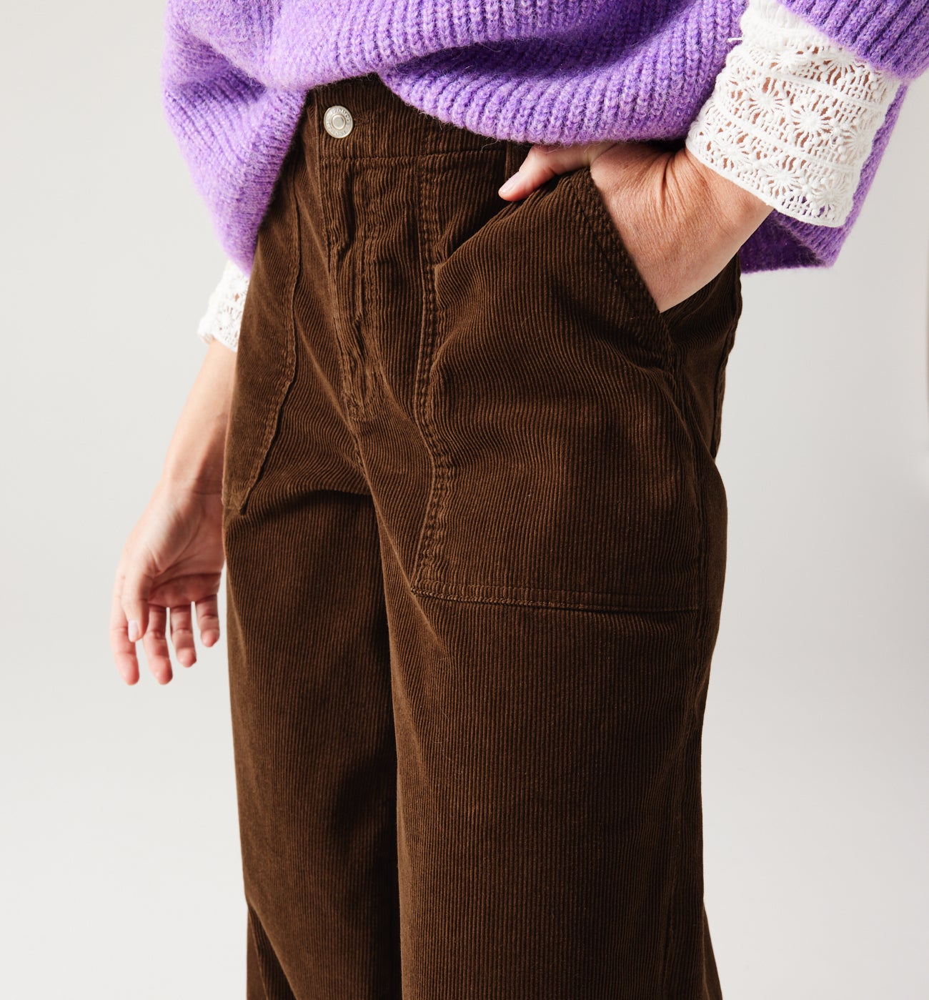 Wideleg corduroy trousers - Chestnut brown