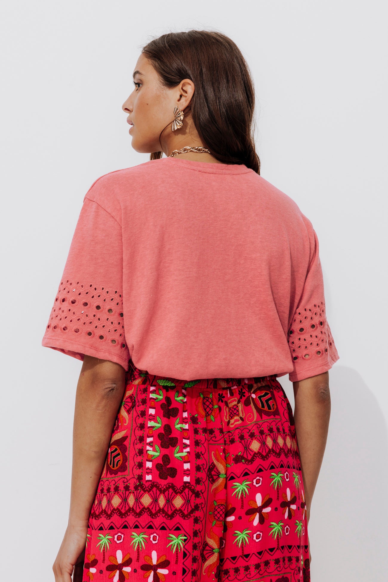 Broderie anglaise t-shirt - Old pink