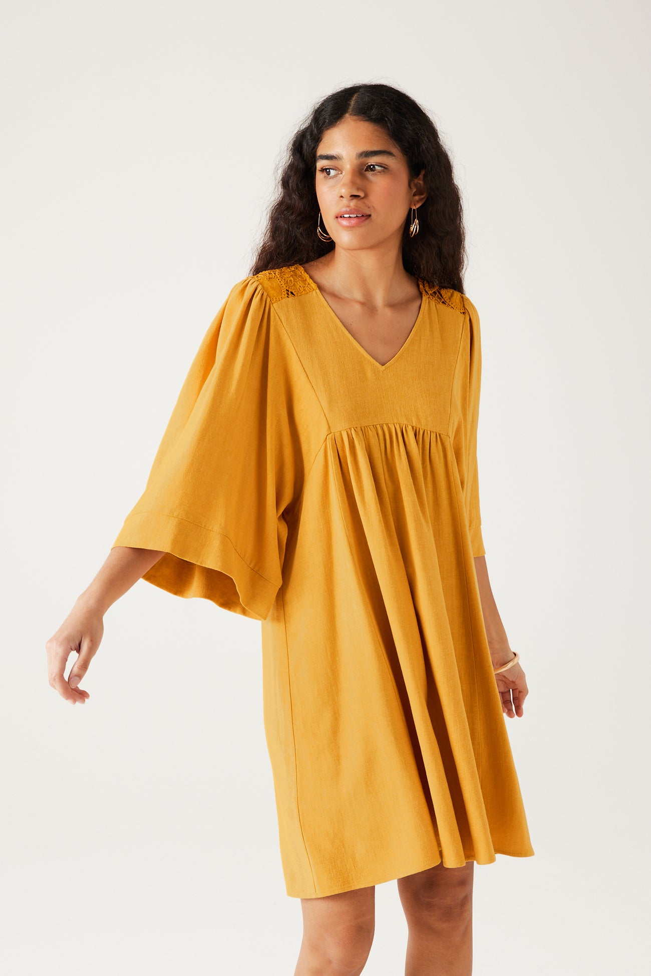 Plain babydoll dress - Ochre