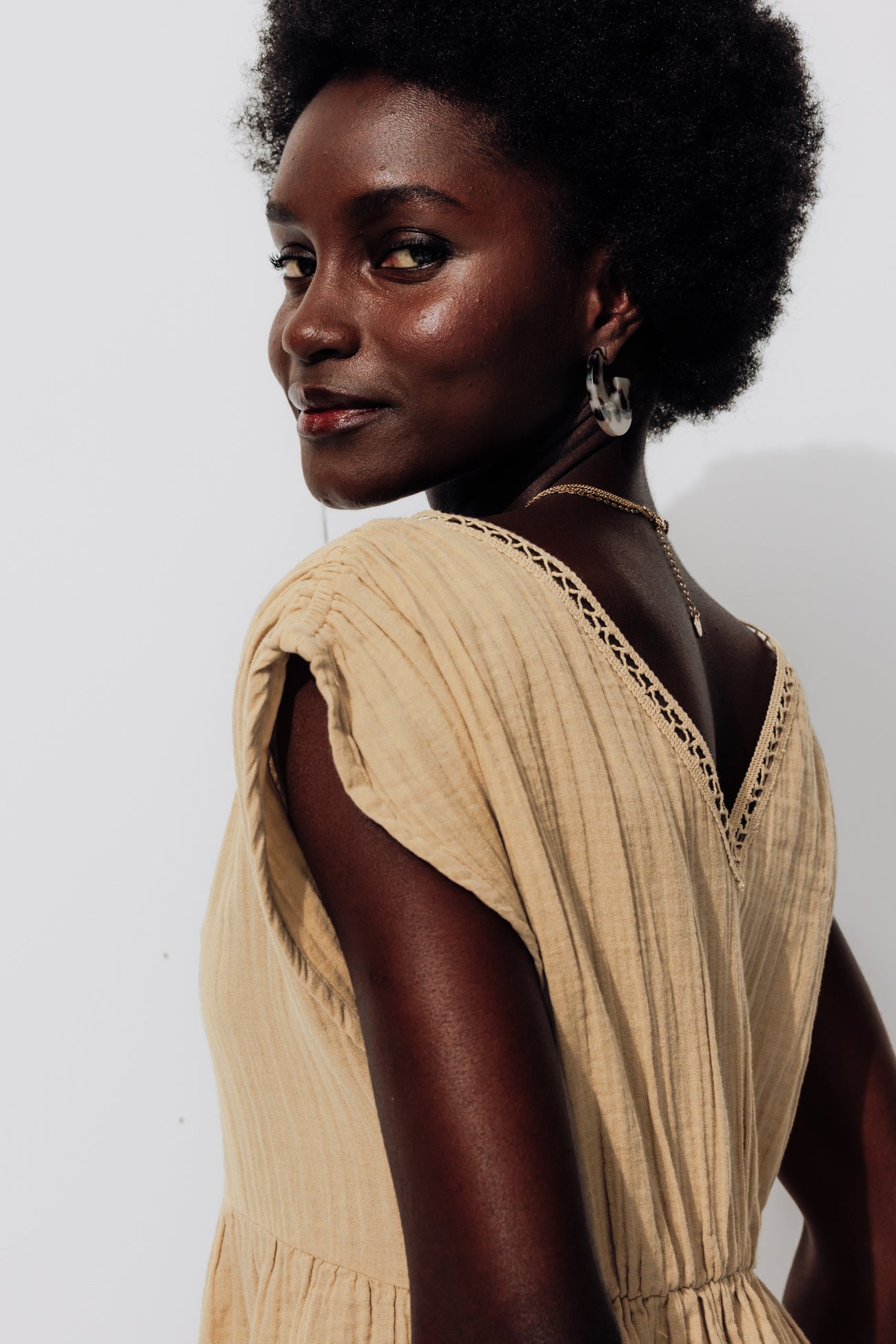 Cotton gauze dress - Ochre