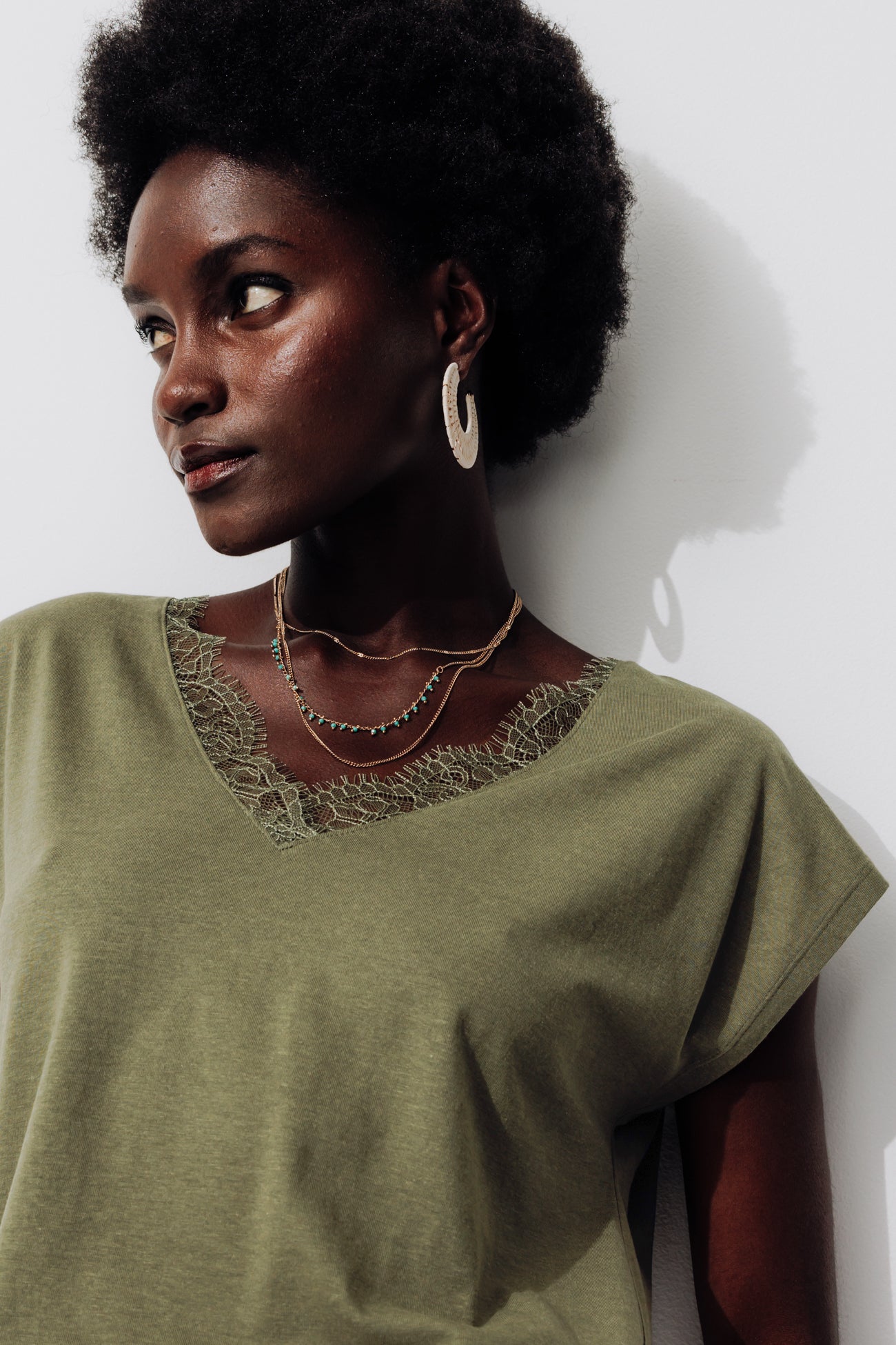 Lace detail t-shirt - Khaki