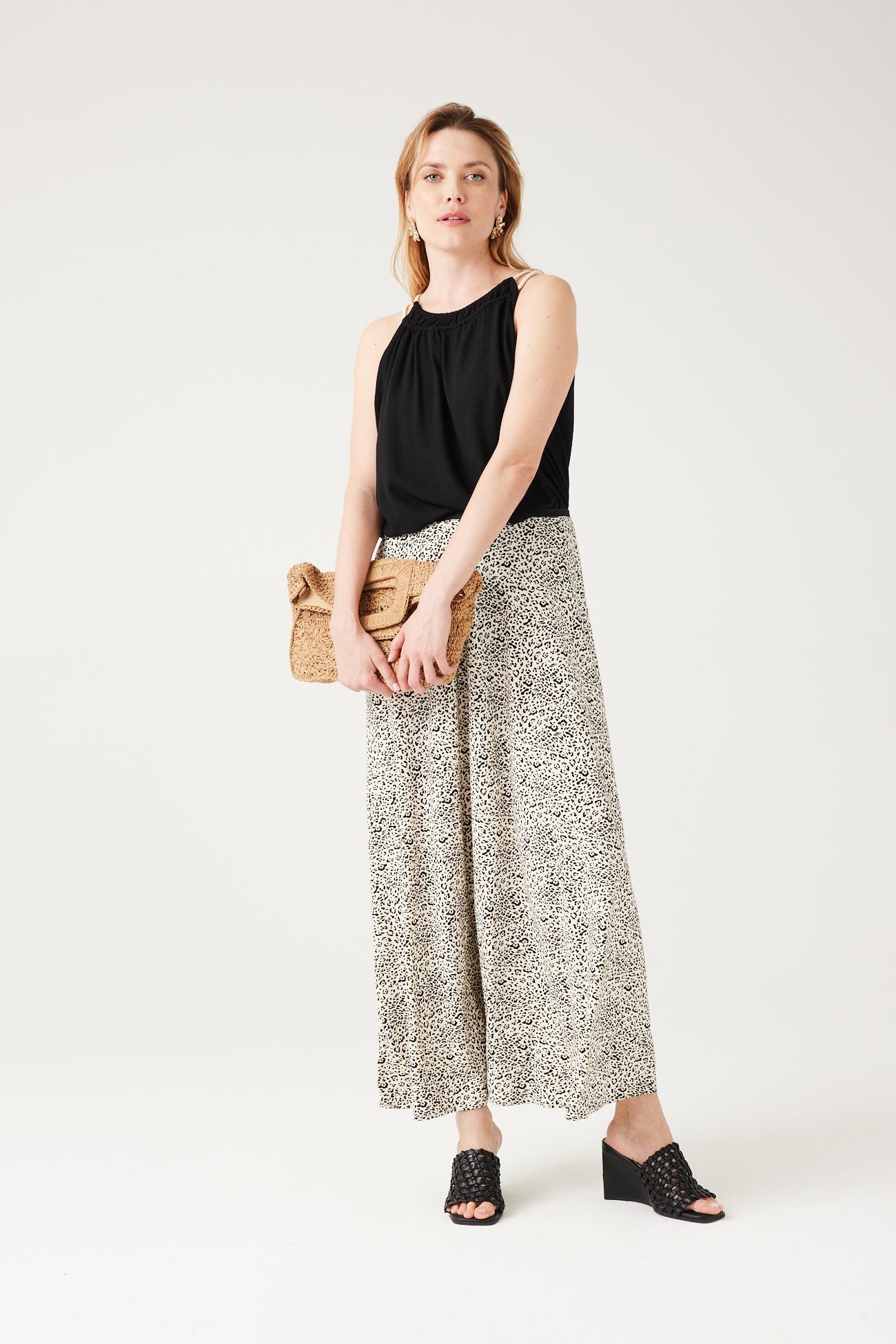 Flared cord-strap top - Black