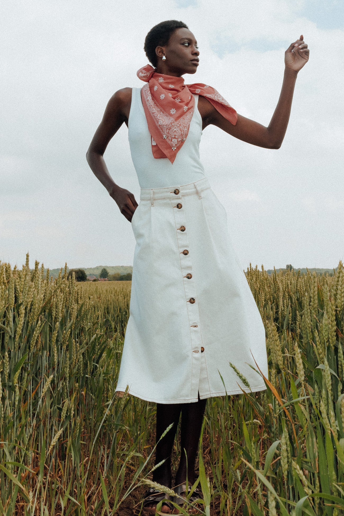 Midi buttoned skirt - Ecru