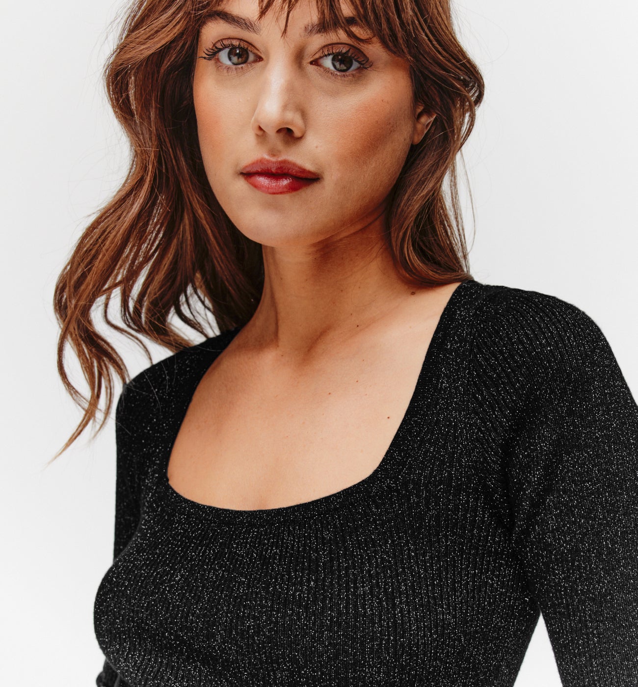 Glitzy rib knit jumper - Bordeaux red