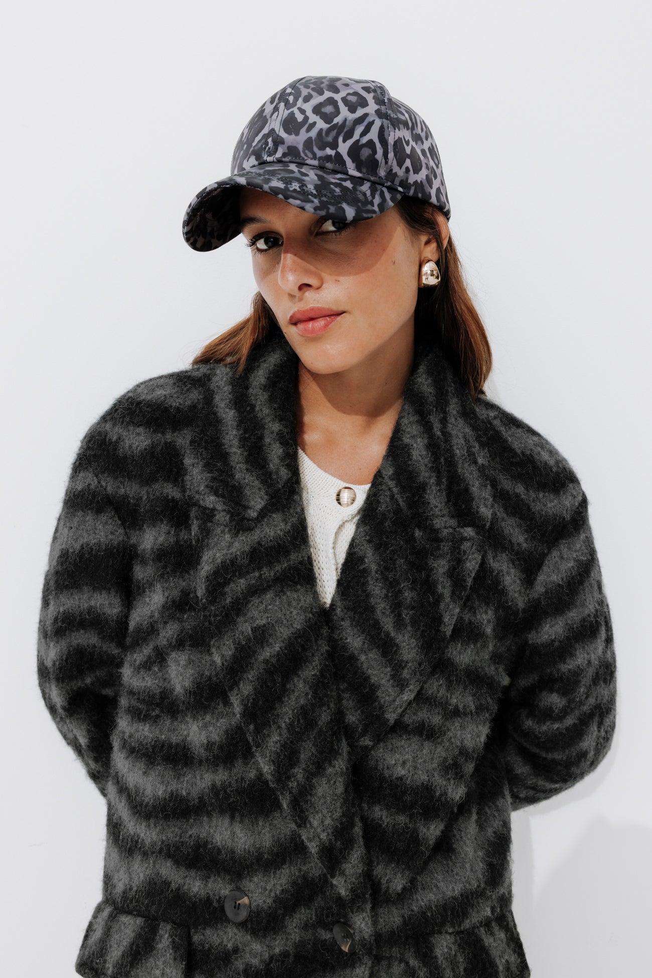 SIMONE wool blend coat - Chestnut brown print