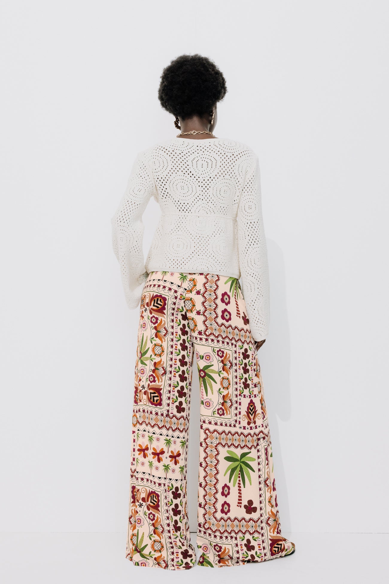 Wideleg patterned trousers - Pink print