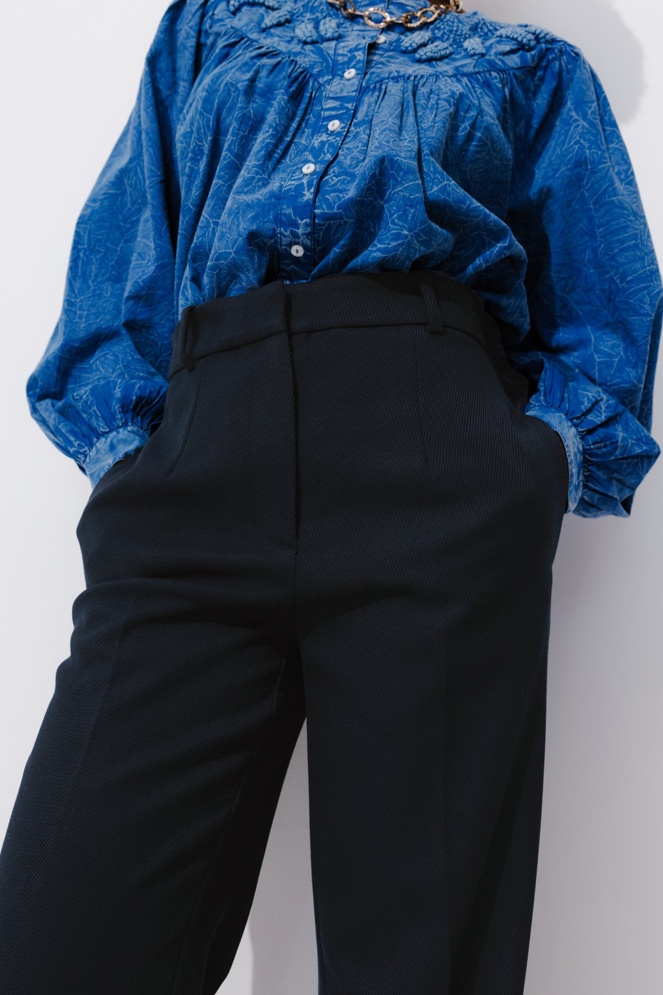 High-waist wideleg trousers - Navy blue