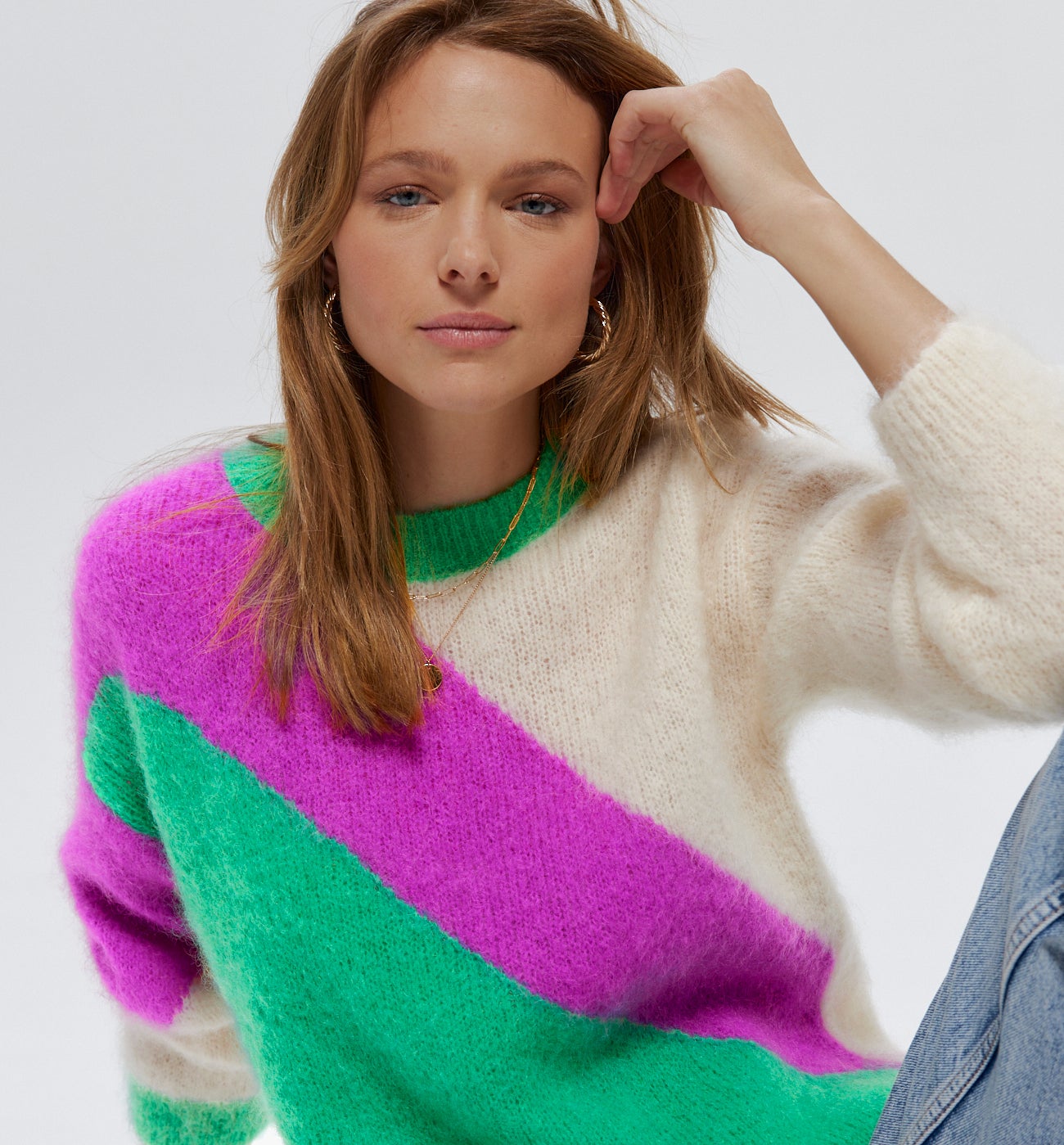 Round neck jumper - Green print