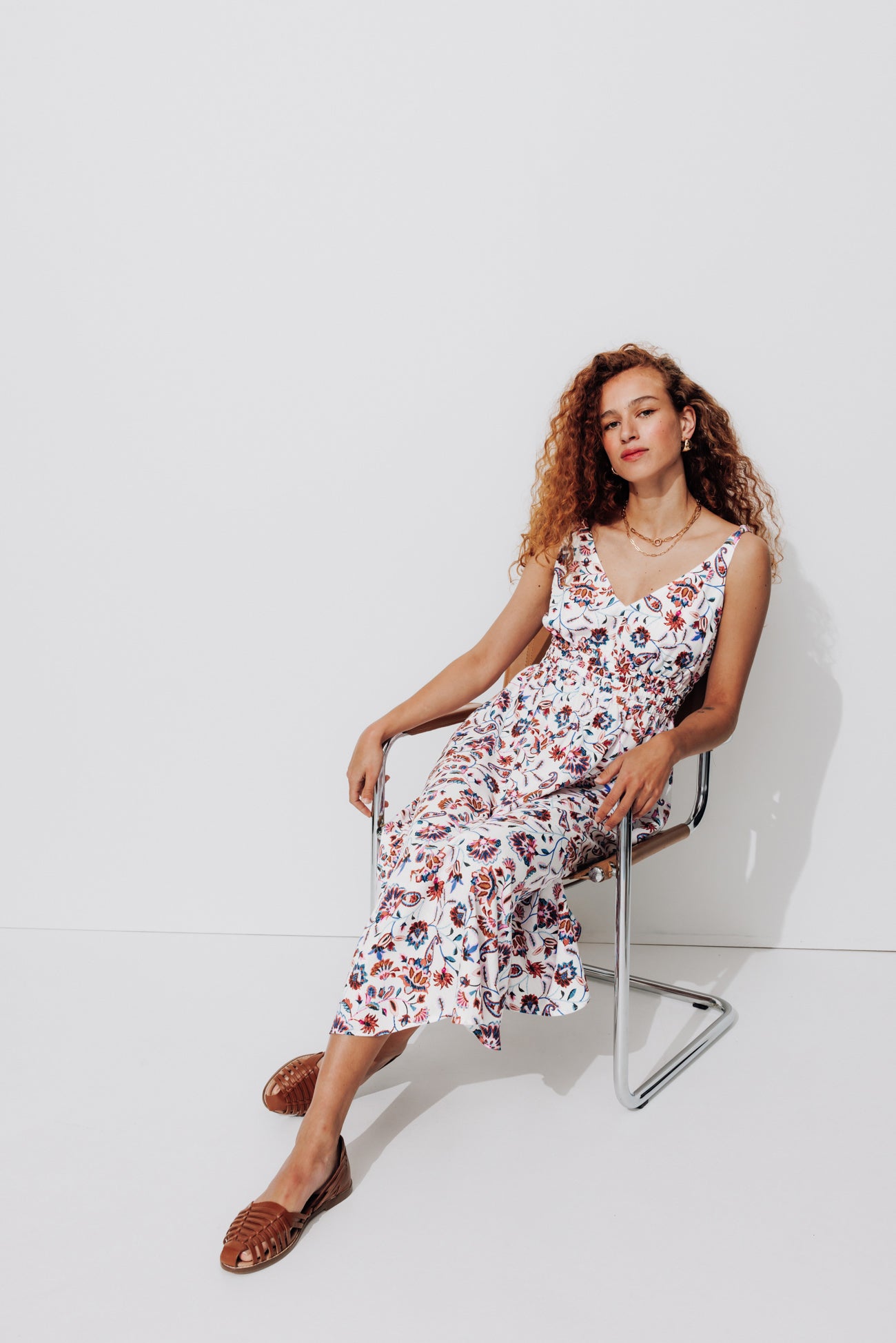 Patterned mid-length dress - Yellow print