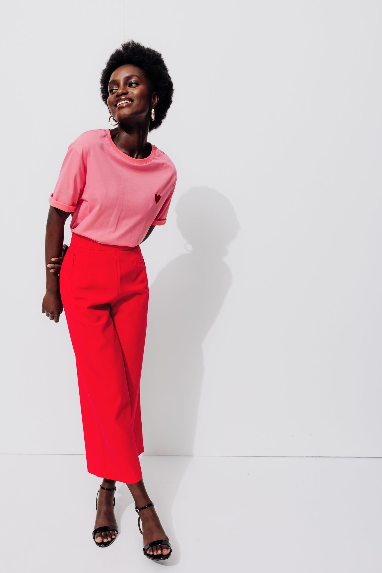 Wideleg calf-length trousers - Red