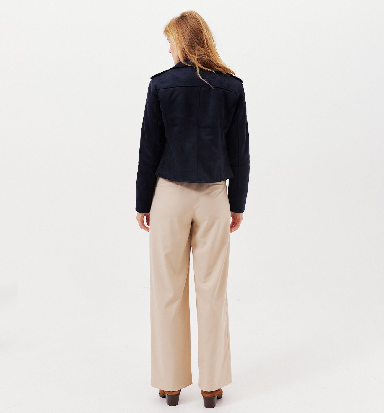 Peach-feel biker jacket - Navy blue