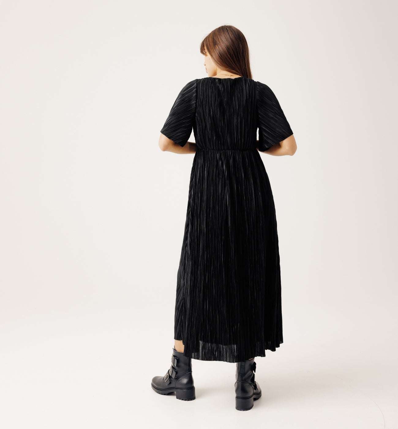 Long plissé pleat dress - Black