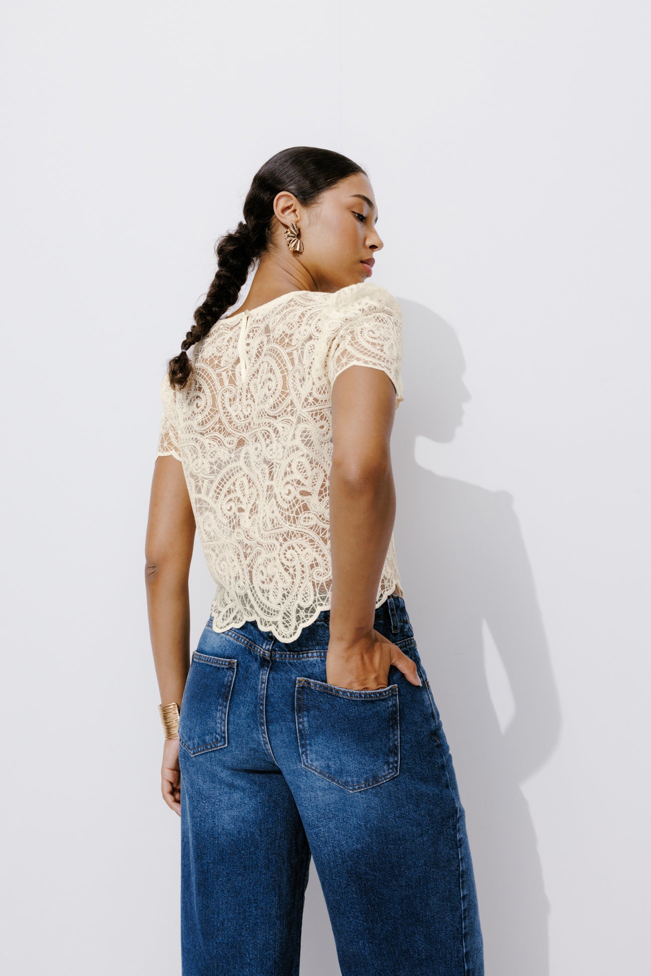 Lace-effect blouse - Ecru