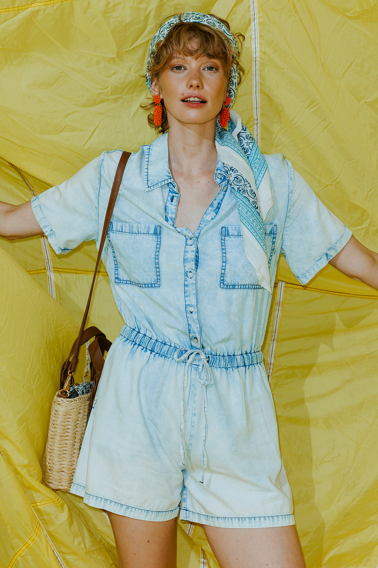 Faded shorts jumpsuit - Light denim