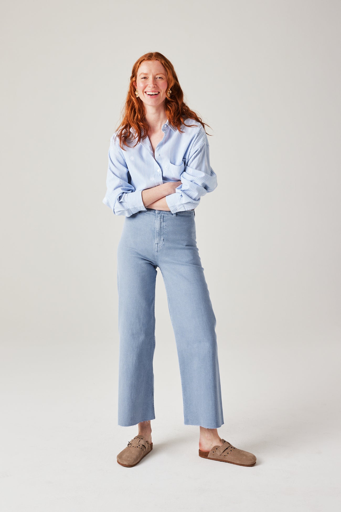 Raw cut high-waist trousers - Blue