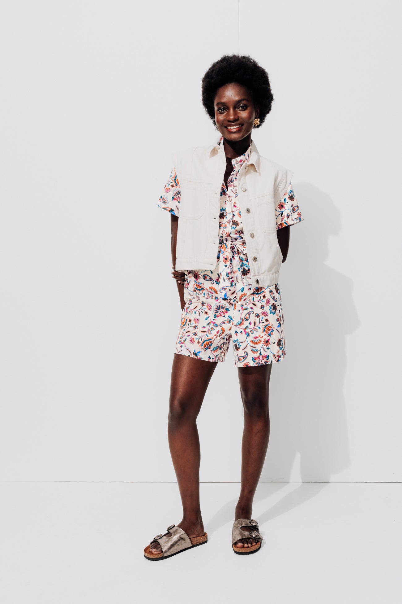 Patterned shorts jumpsuit - Ecru print