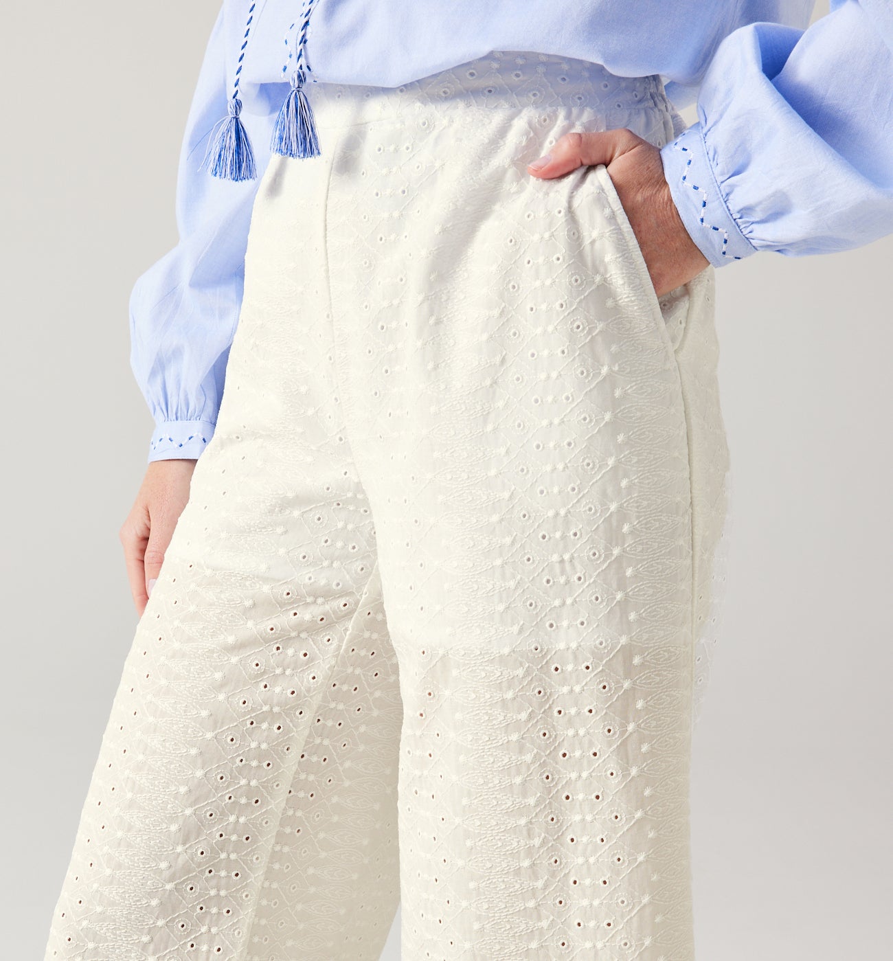 Broderie anglaise trousers - Ecru