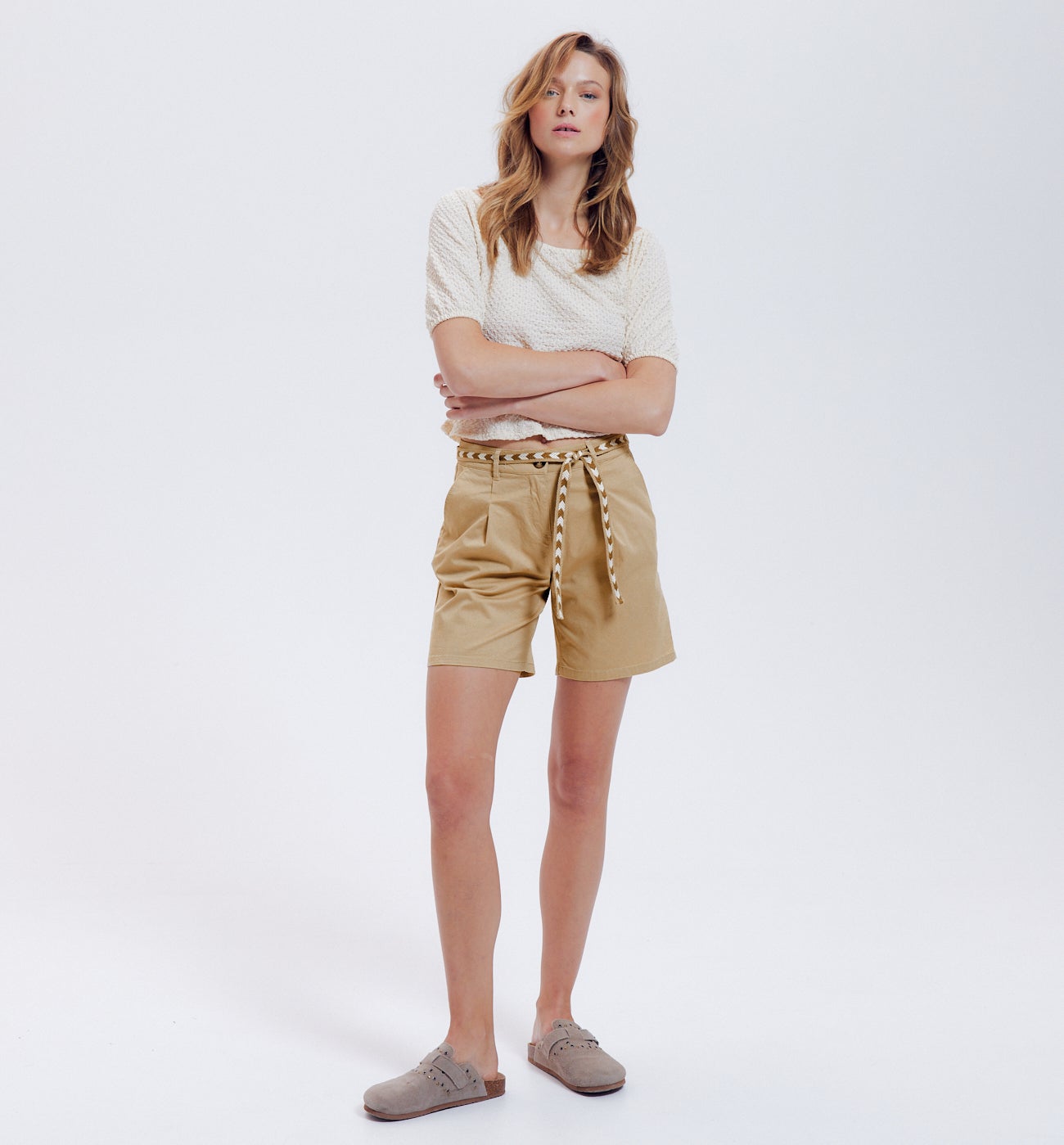 Pleat shorts belt - Caramel