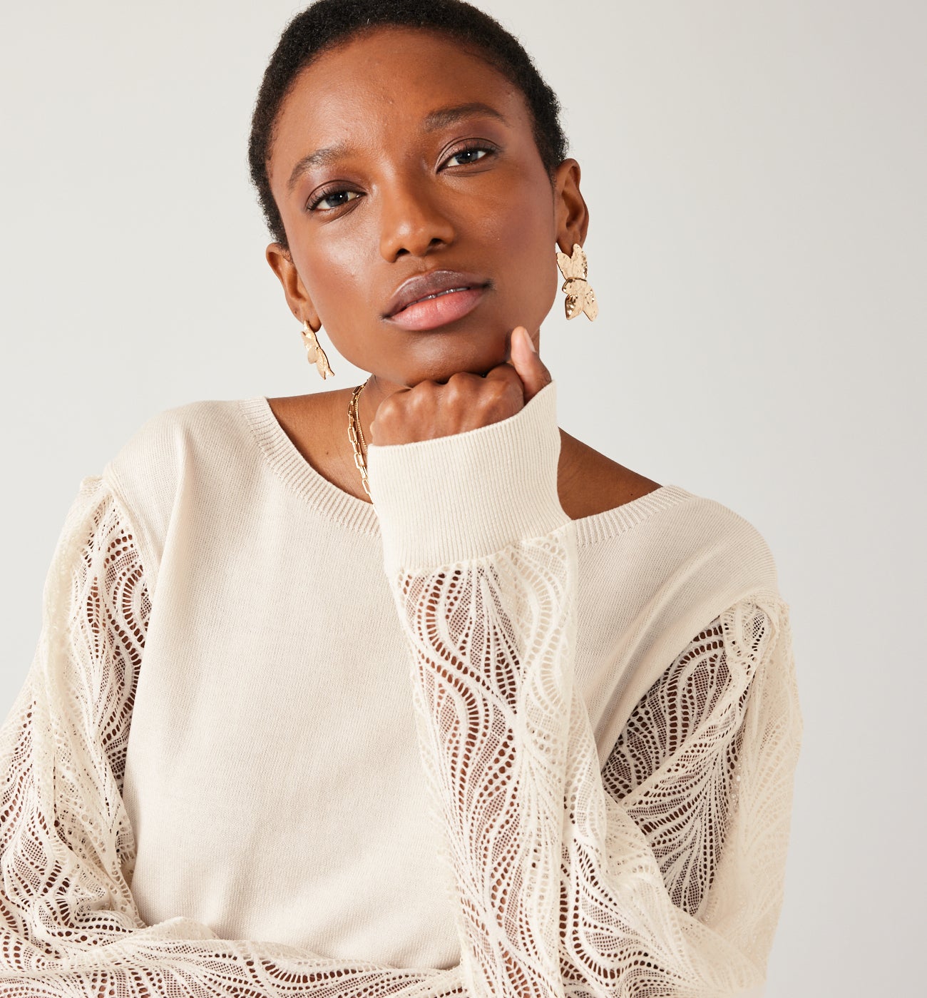 Lightweight lace-detail jumper - Black