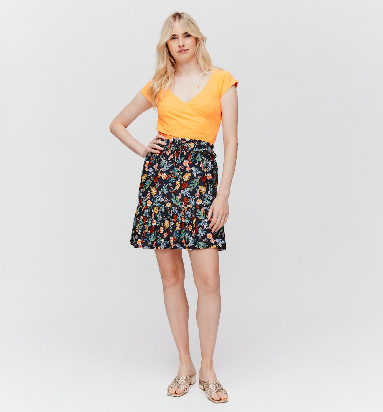 Frilly patterned skirt - Ochre print