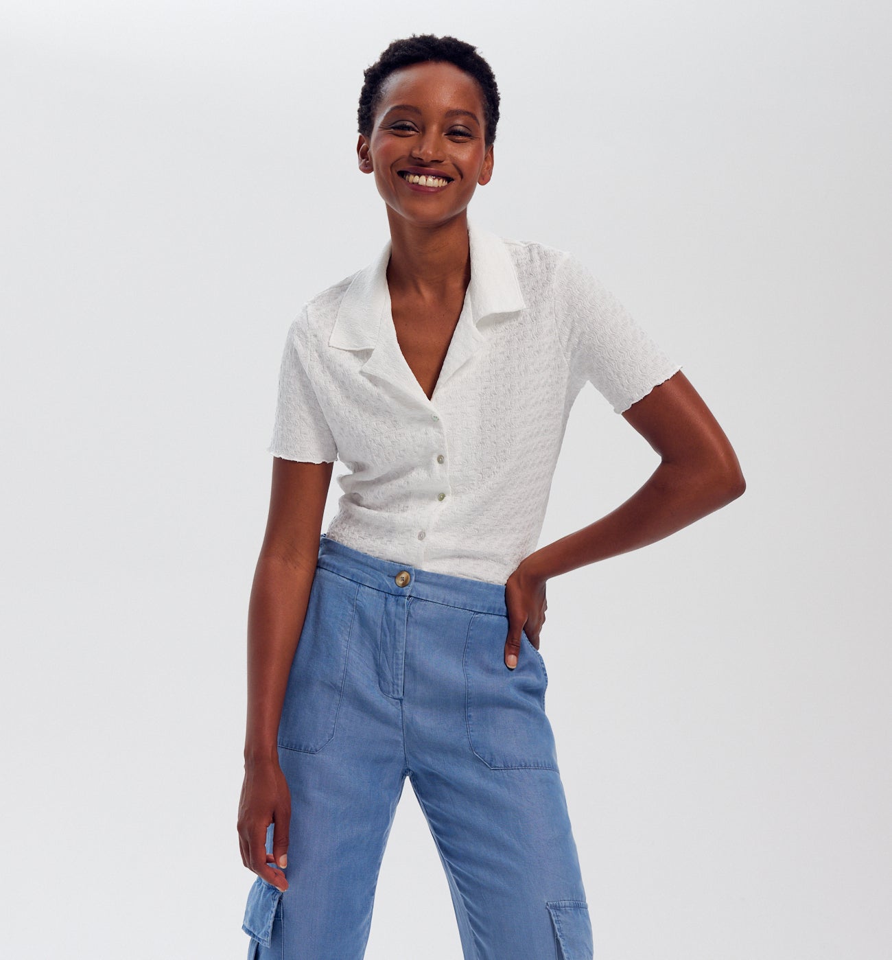 Textured stretch shirt - Ecru