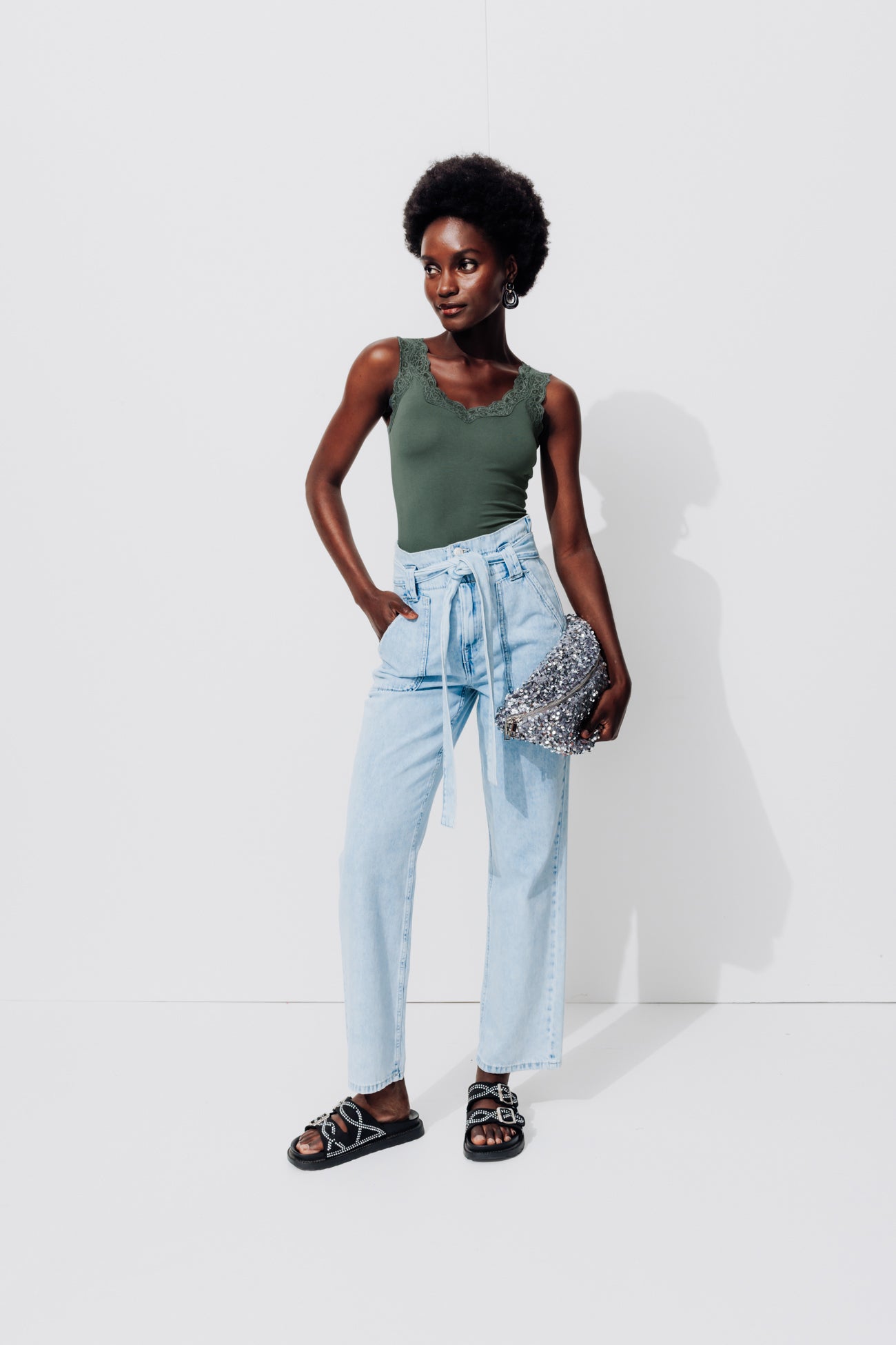 Lace strap top - Navy blue