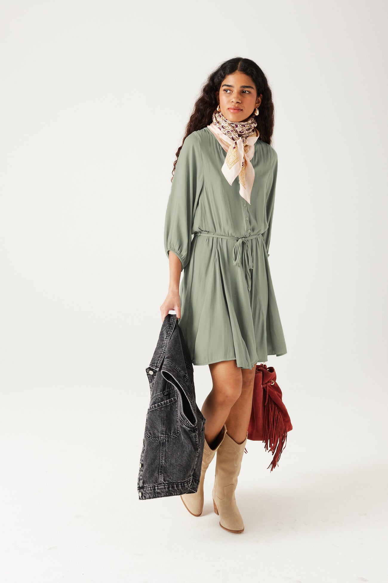 Short satin dress - Turquoise