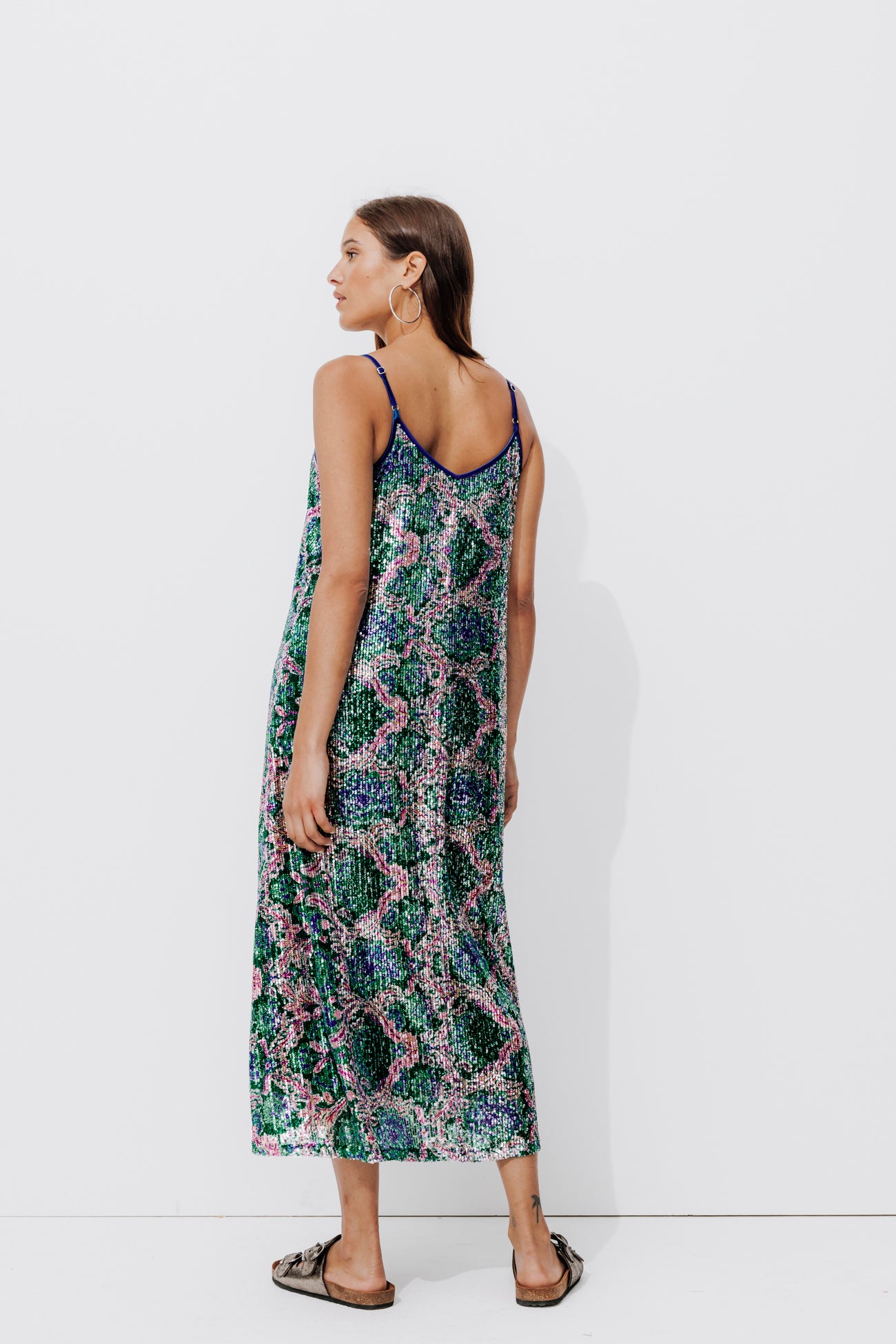Long shimmery dress - Multicolour print