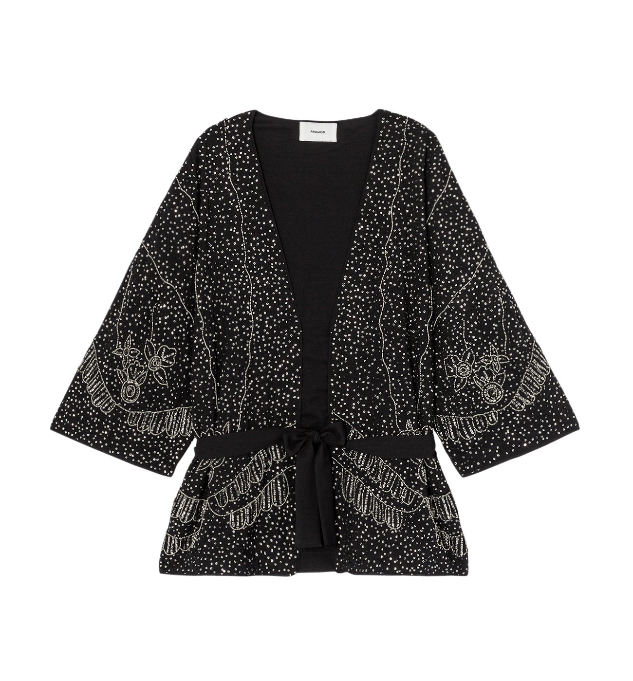 Embroidered kimono jacket - Black print